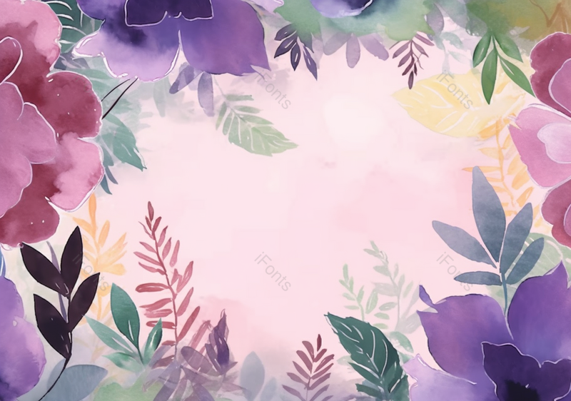 水彩风格卡通花卉植物叶子边框背景,插画/手绘图,插画/手绘图库,插画/手绘图下载,插画/手绘